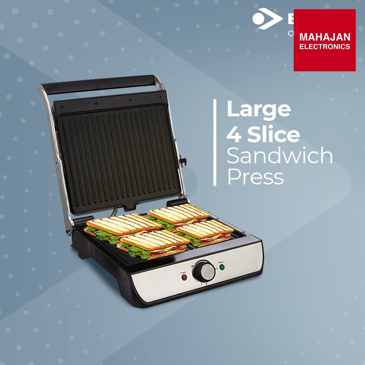 Bajaj Majesty Grill Ultra 2000W 4-Slice Grill Sandwich Maker | 180° Open Grill | Adjustable Hinge & – Mahajan Electronics Online.