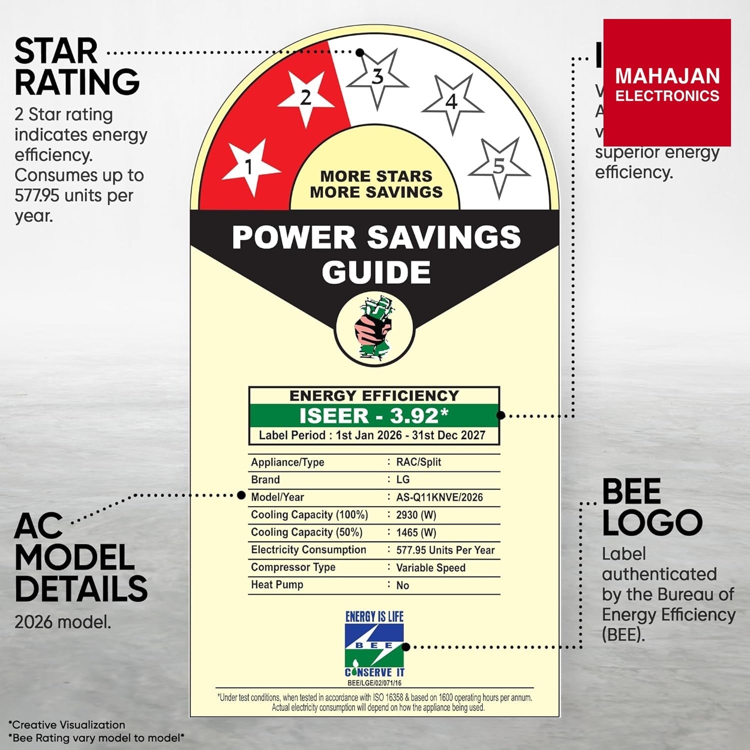 LG AS-NQ11KNVE 2 Star (0.8) Split AC, Auto Clean, Gold Fin+, Diet Mode+, Viraat Mode, 2.9kW, 2026 Model – Mahajan Electronics Online.