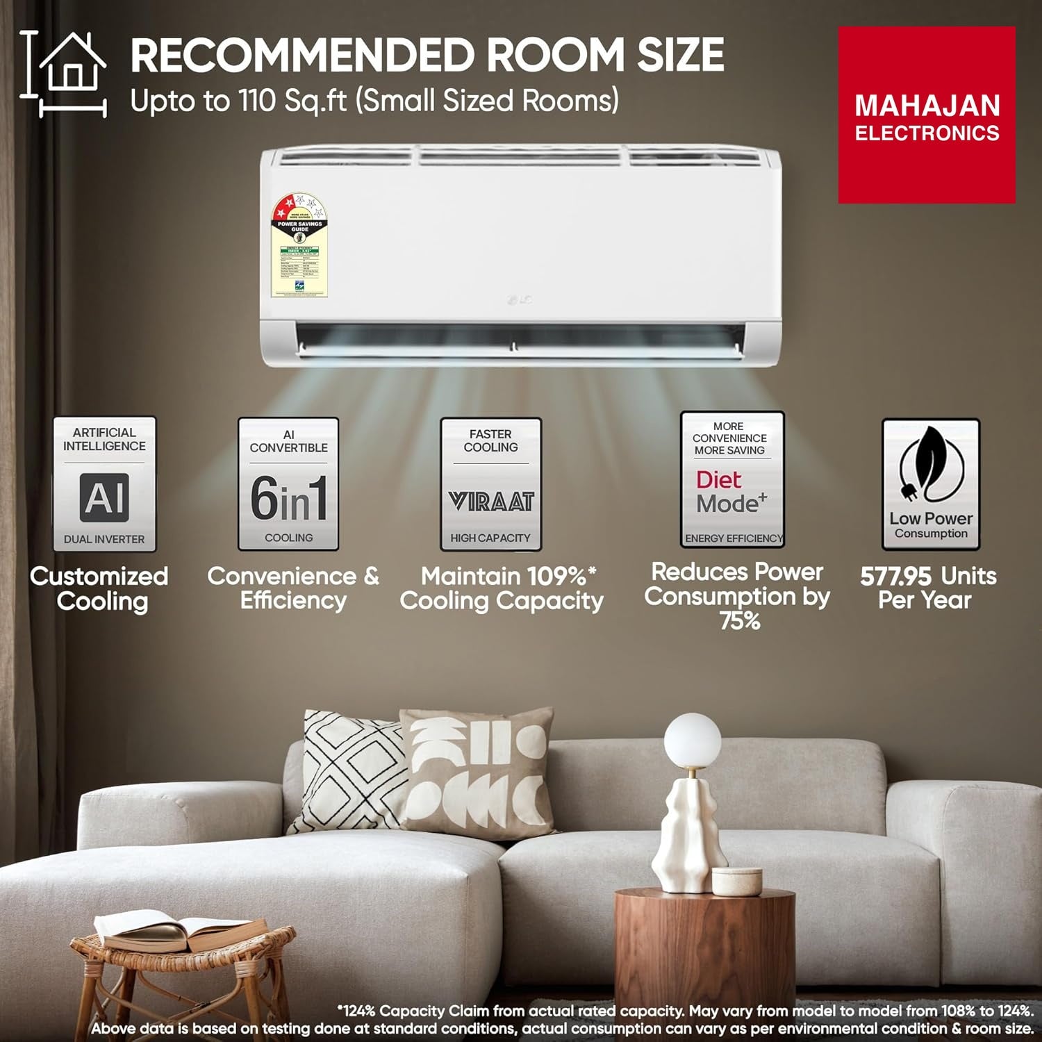 LG AS-NQ11KNVE 2 Star (0.8) Split AC, Auto Clean, Gold Fin+, Diet Mode+, Viraat Mode, 2.9kW, 2026 Model – Mahajan Electronics Online.