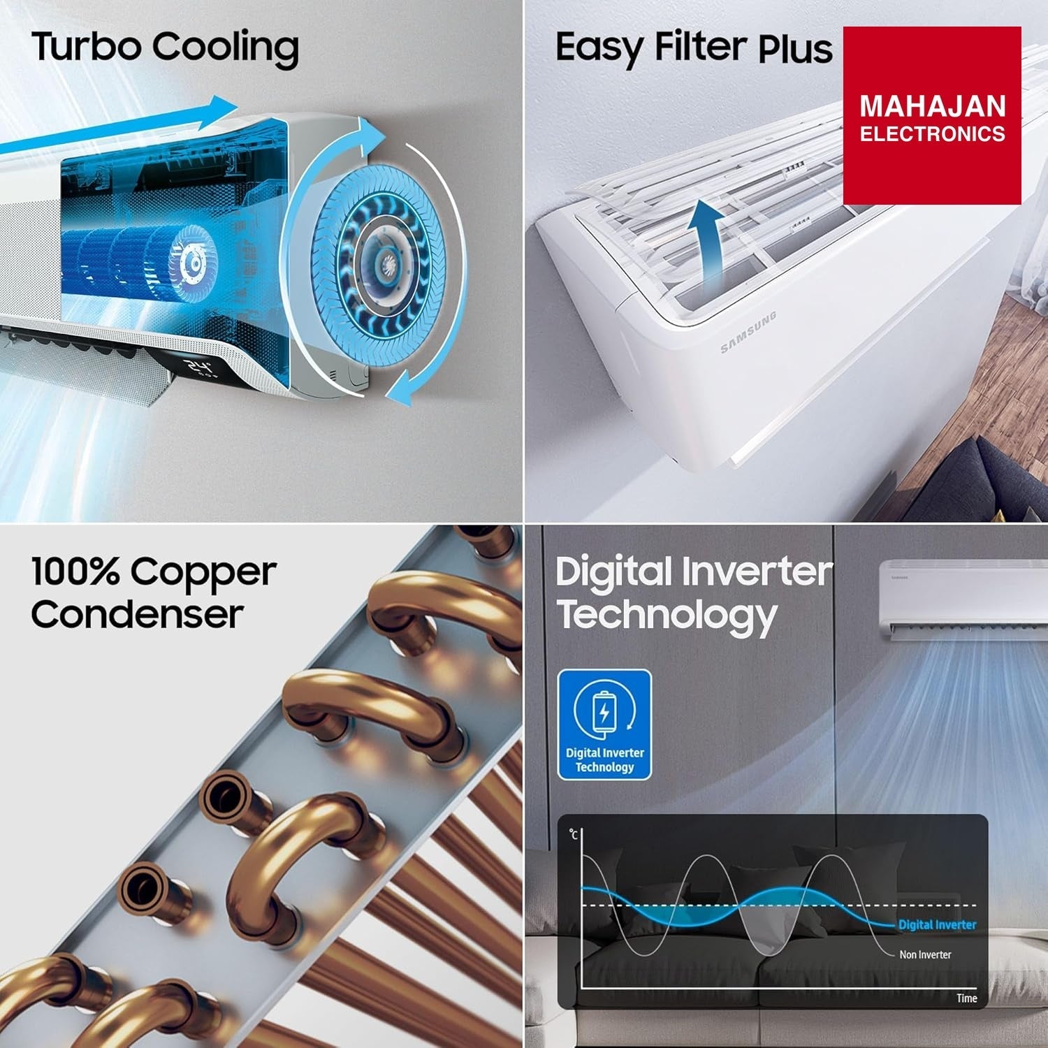 Samsung AR50H24D1XHNNA 2 Ton 3 Star Bespoke AI Inverter Smart Split AC (2026 Model, WiFi, Energy Saving, Voice Control, Powerful Cooling, Copper, Digital Inverter, 4 Way swing, 5 Step Convertible) Mahajan Electronics Online