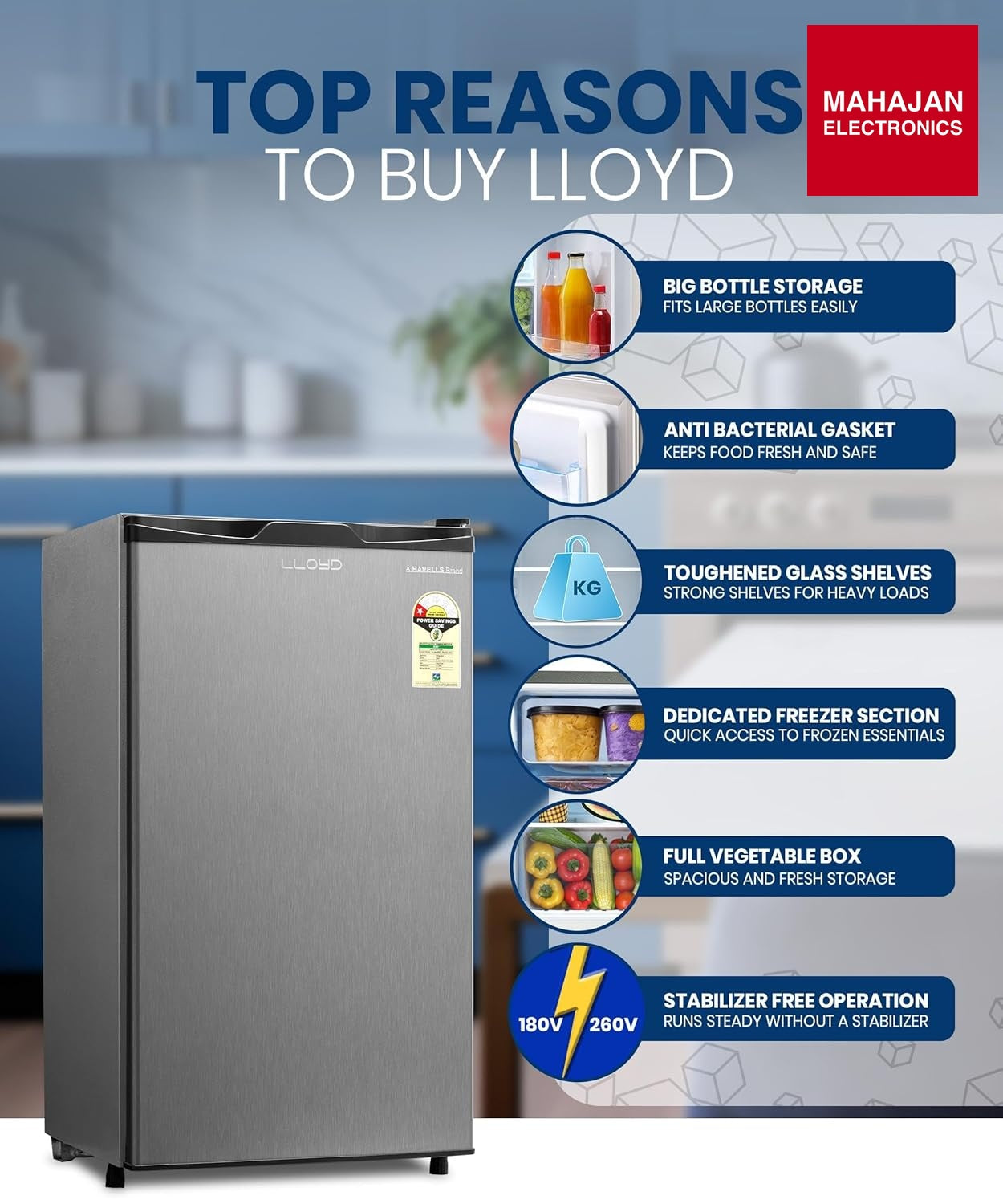 Lloyd GLDE111NMGCF 92 L Direct Cool Single Door 1 Star Refrigerator with Dedicated Freezer Section Big Bottle – Mahajan Electronics Online.