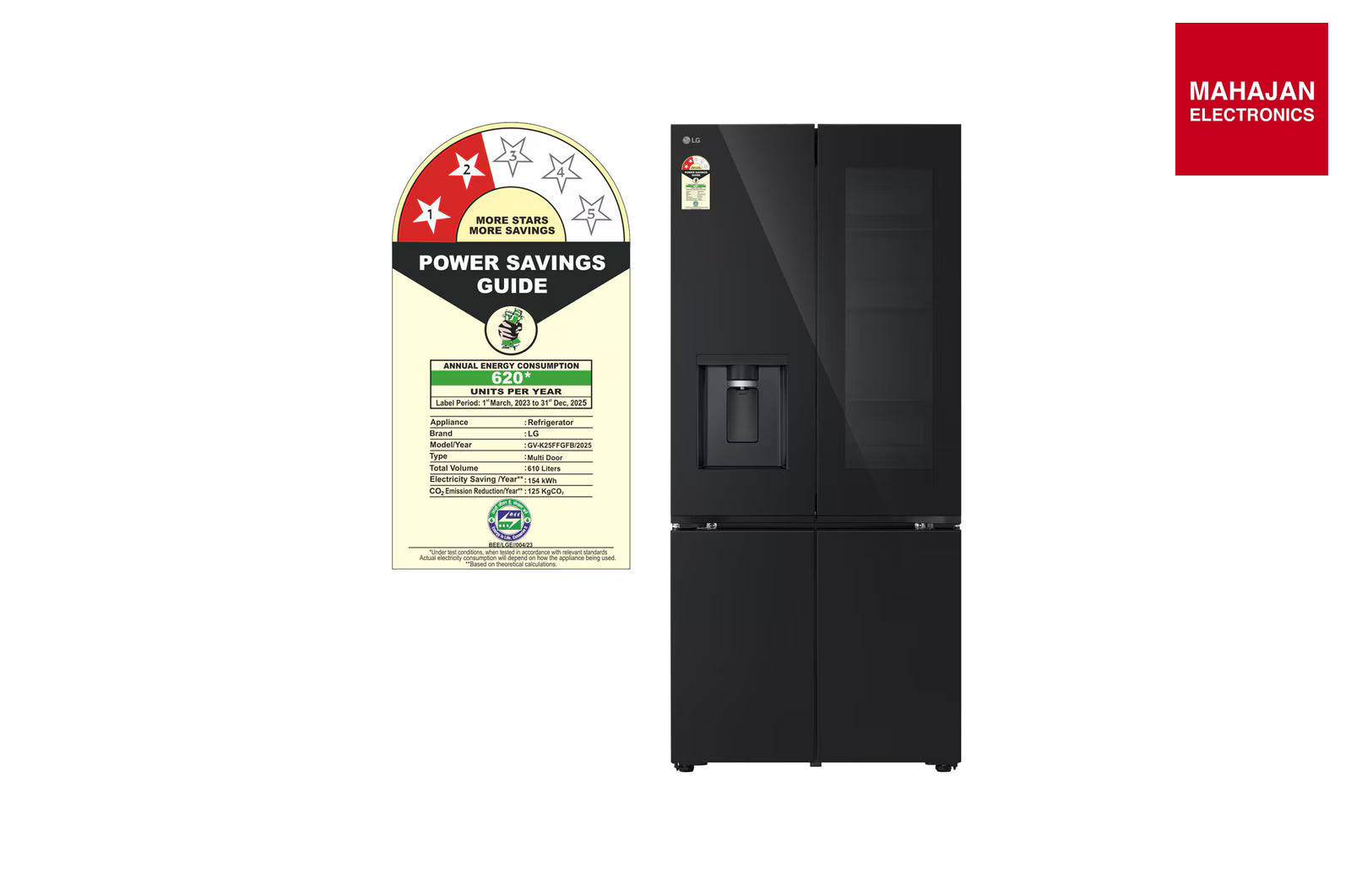 LG GV-K25FFGFB 610L French Door Refrigerator, InstaView, Water Dispenser, Wi-Fi Convertible, Black Glass – Mahajan Electronics Online.