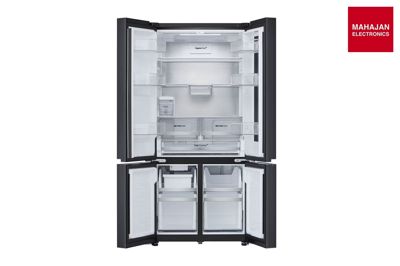LG GV-K25FFGFB 610L French Door Refrigerator, InstaView, Water Dispenser, Wi-Fi Convertible, Black Glass – Mahajan Electronics Online.