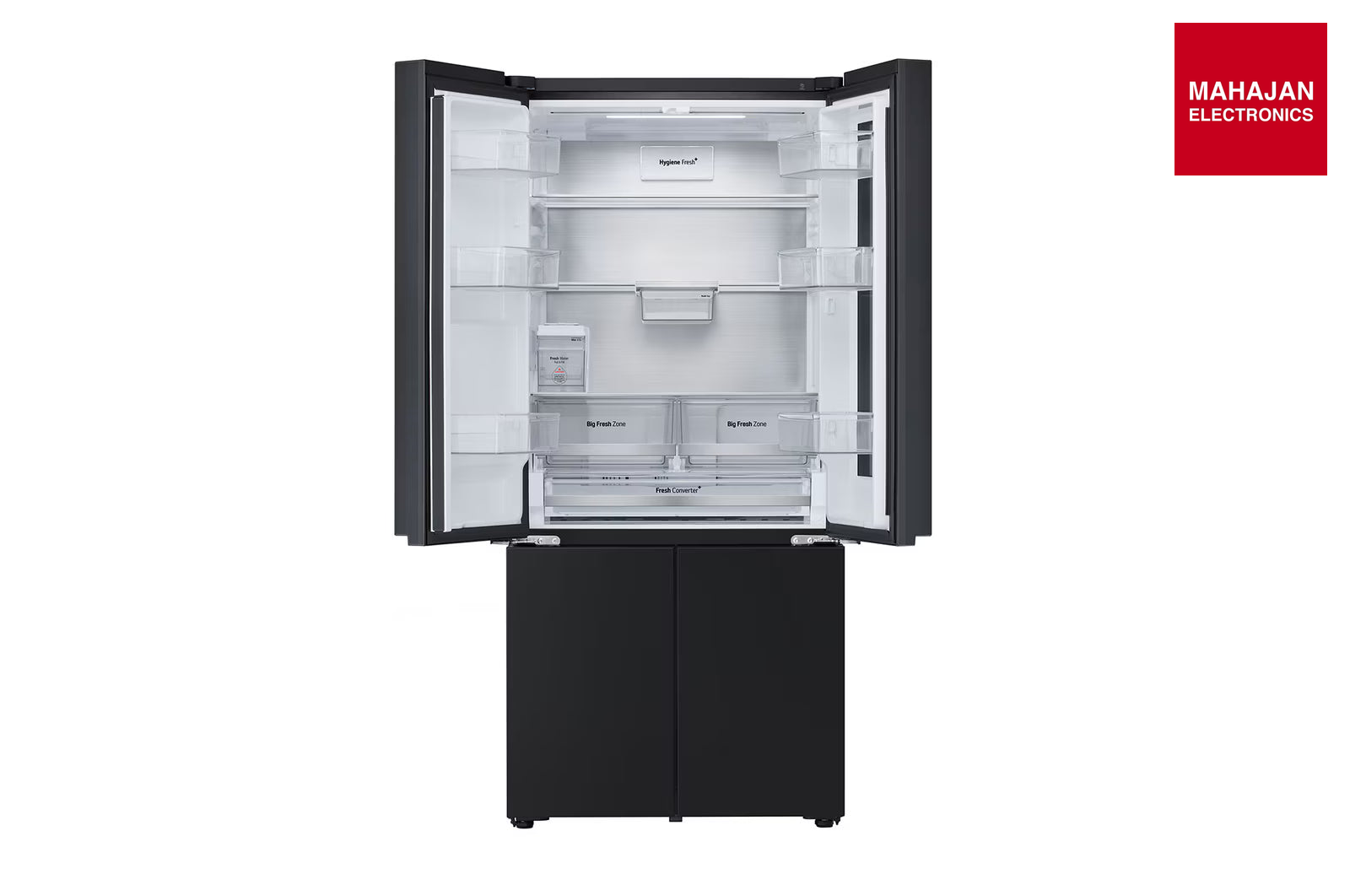 LG GV-K25FFGFB 610L French Door Refrigerator, InstaView, Water Dispenser, Wi-Fi Convertible, Black Glass – Mahajan Electronics Online.