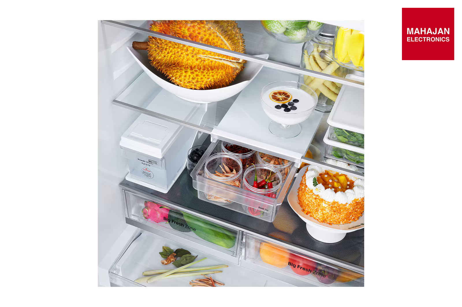 LG GV-K25FFGFB 610L French Door Refrigerator, InstaView, Water Dispenser, Wi-Fi Convertible, Black Glass – Mahajan Electronics Online.