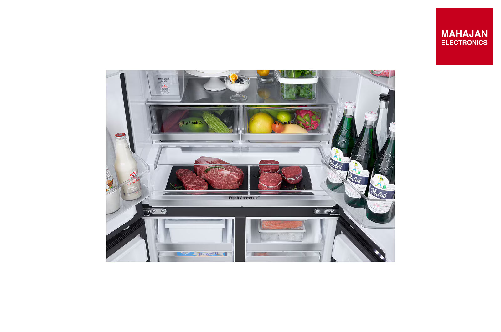 LG GV-K25FFGFB 610L French Door Refrigerator, InstaView, Water Dispenser, Wi-Fi Convertible, Black Glass – Mahajan Electronics Online.