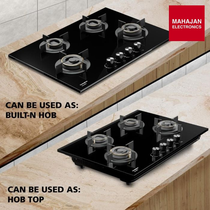 Crompton HOB-VNDC824-MBL 78 cm 4 Burner 4 Burners Built-in Gas Hob With High Efficiency Brass Burners – Mahajan Electronics Online.