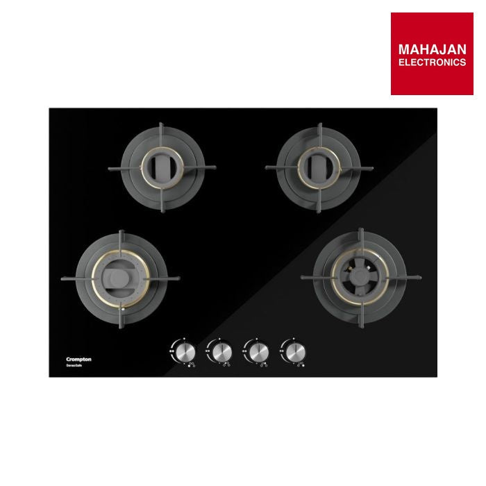Crompton HOB-VNDC824-MBL 78 cm 4 Burner 4 Burners Built-in Gas Hob With High Efficiency Brass Burners – Mahajan Electronics Online.