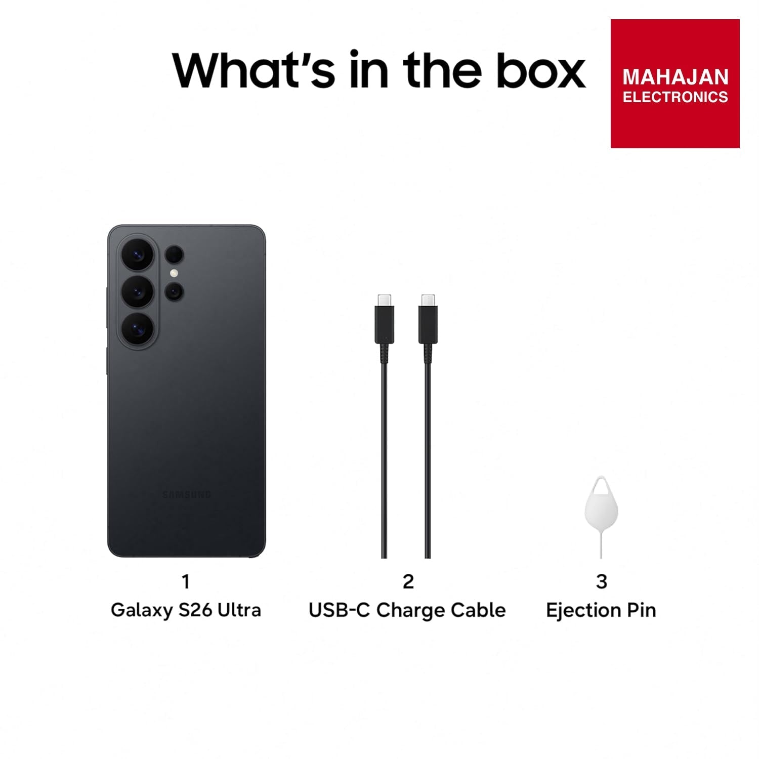 Samsung Galaxy S26 Ultra 5G (Black, 12GB RAM, 512GB Storage) with Built-in Privacy Display, AI Phone, Photo Assist, Creative Studio, 200MP Camera, 5000mAh Battery and Snapdragon 8 Elite Gen 5 Mahajan electronics Online