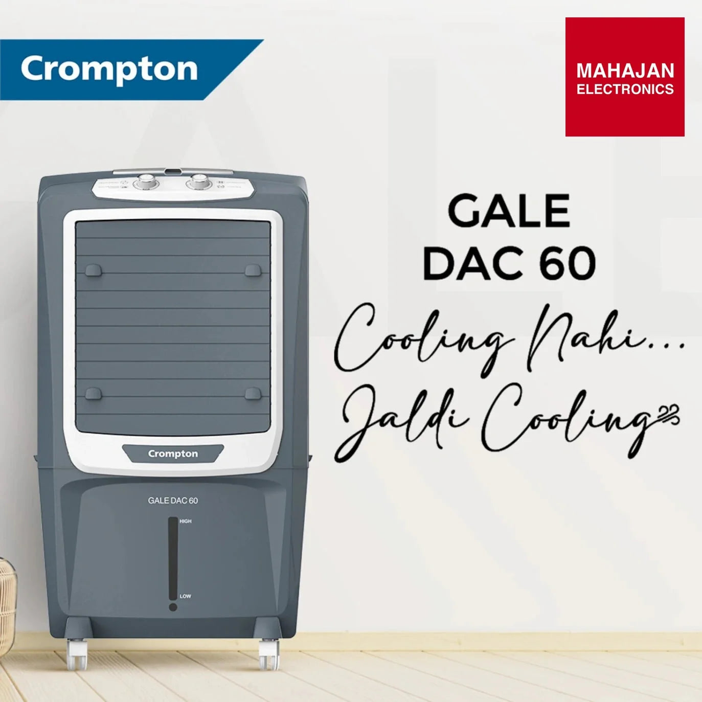 Crompton Gale DAC 60 Desert Air Cooler | 60L Tank | 4000 CMH Air Delivery | Ice Chamber | Everlast Pump – Mahajan Electronics Online.