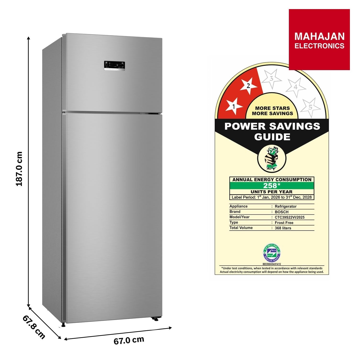 Bosch CTC39S22VI 368L 2 Star Inverter Frost free Double Door Refrigerator ( 6-in-1 Convertible, 18 Hours – Mahajan Electronics Online.