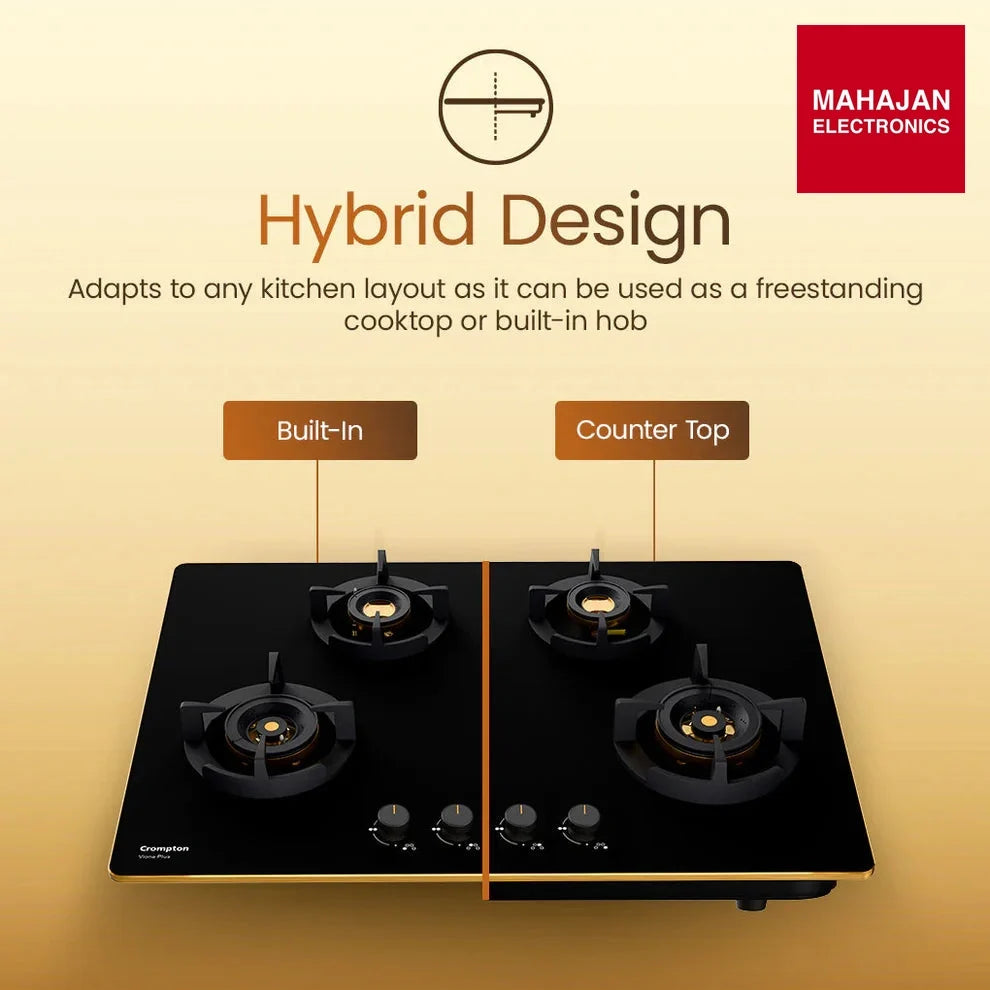 Crompton HOB-VPDC-MBL 82 cm 4 BurnerS Built-in Gas Hob With High Efficiency Brass Burners, Auto-Ignition and – Mahajan Electronics Online.