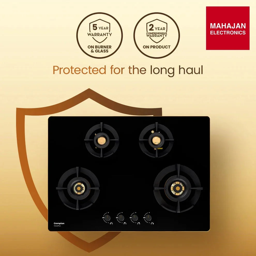 Crompton HOB-VPDC-MBL 82 cm 4 BurnerS Built-in Gas Hob With High Efficiency Brass Burners, Auto-Ignition and – Mahajan Electronics Online.