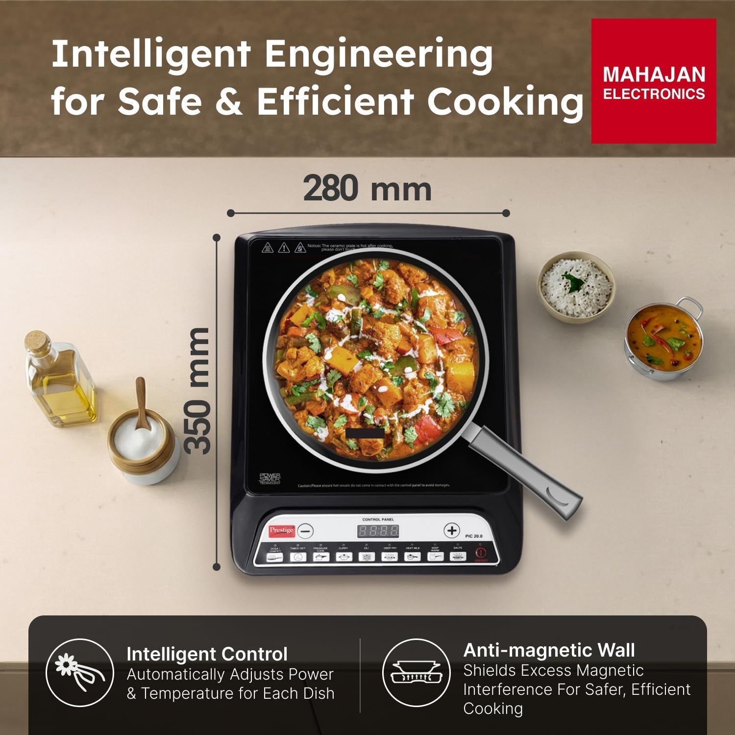 Prestige PIC 20 1600 Watts Induction Cooktop | 4KV Surge Protection | 8 Preset Indian Menu Options & Timer – Mahajan Electronics Online.