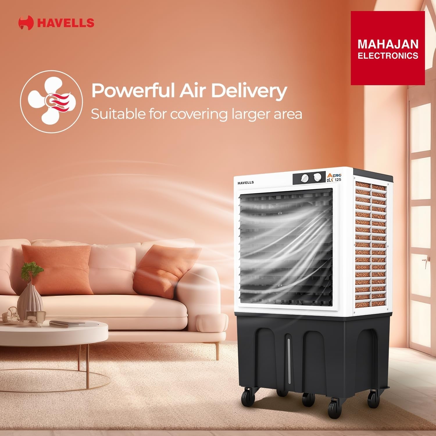 Havells Aero DLX 100L Premium Commercial Air Cooler|Powerful Air-Delivery| 3 Side Honeycomb Pads with – Mahajan Electronics Online.