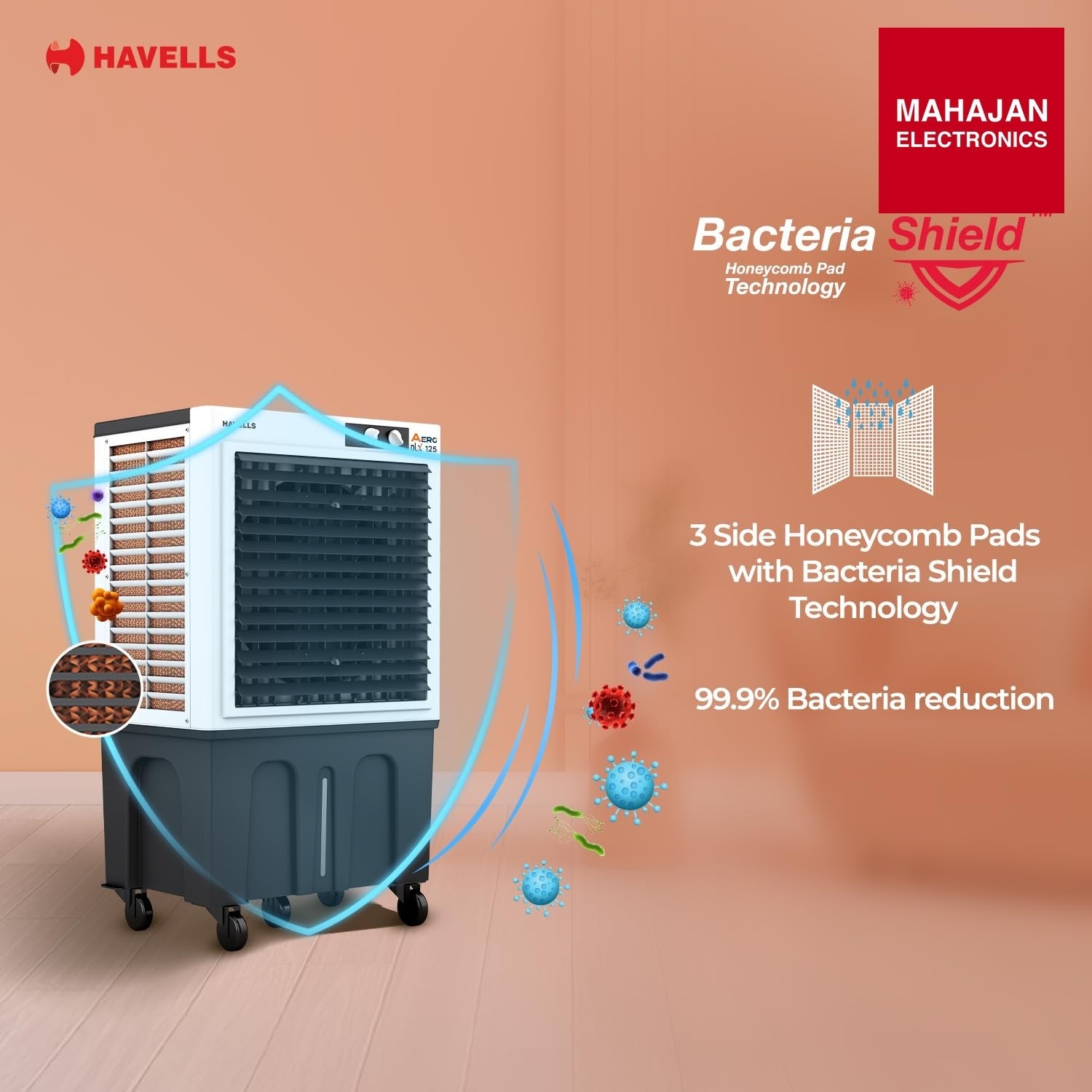 Havells Aero DLX 100 L Premium Commercial Air Cooler|Powerful Air-Delivery| 3 Side Honeycomb Pads with – Mahajan Electronics Online.