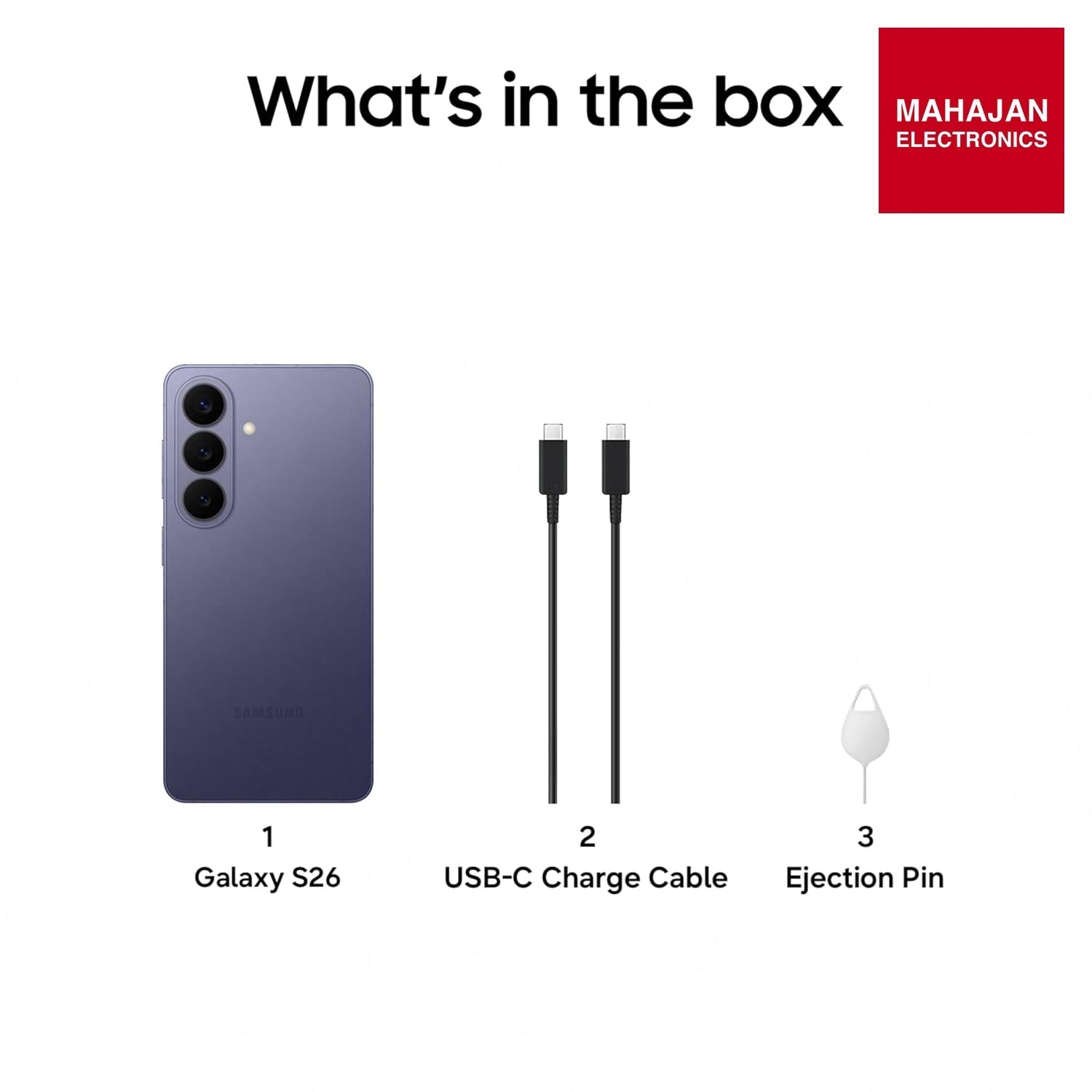 Samsung Galaxy S26 5G (Cobalt Violet, 12GB RAM, 256GB Storage), AI Phone, Photo Assist, Creative Studio, 50MP – Mahajan Electronics Online.