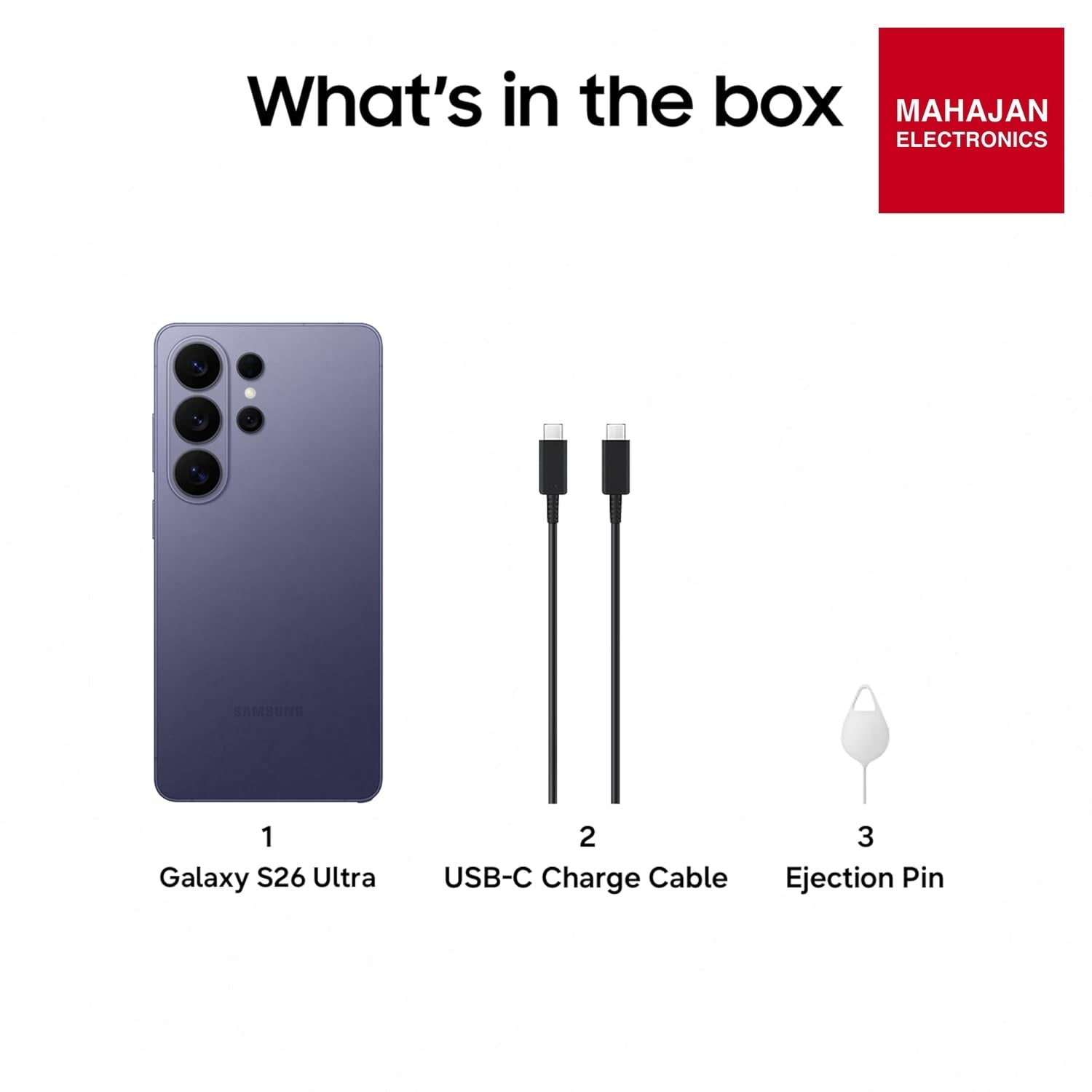 Samsung Galaxy S26 Ultra 5G (Cobalt Violet, 12GB RAM, 256GB Storage) with Built-in Privacy Display, AI Phone – Mahajan Electronics Online.