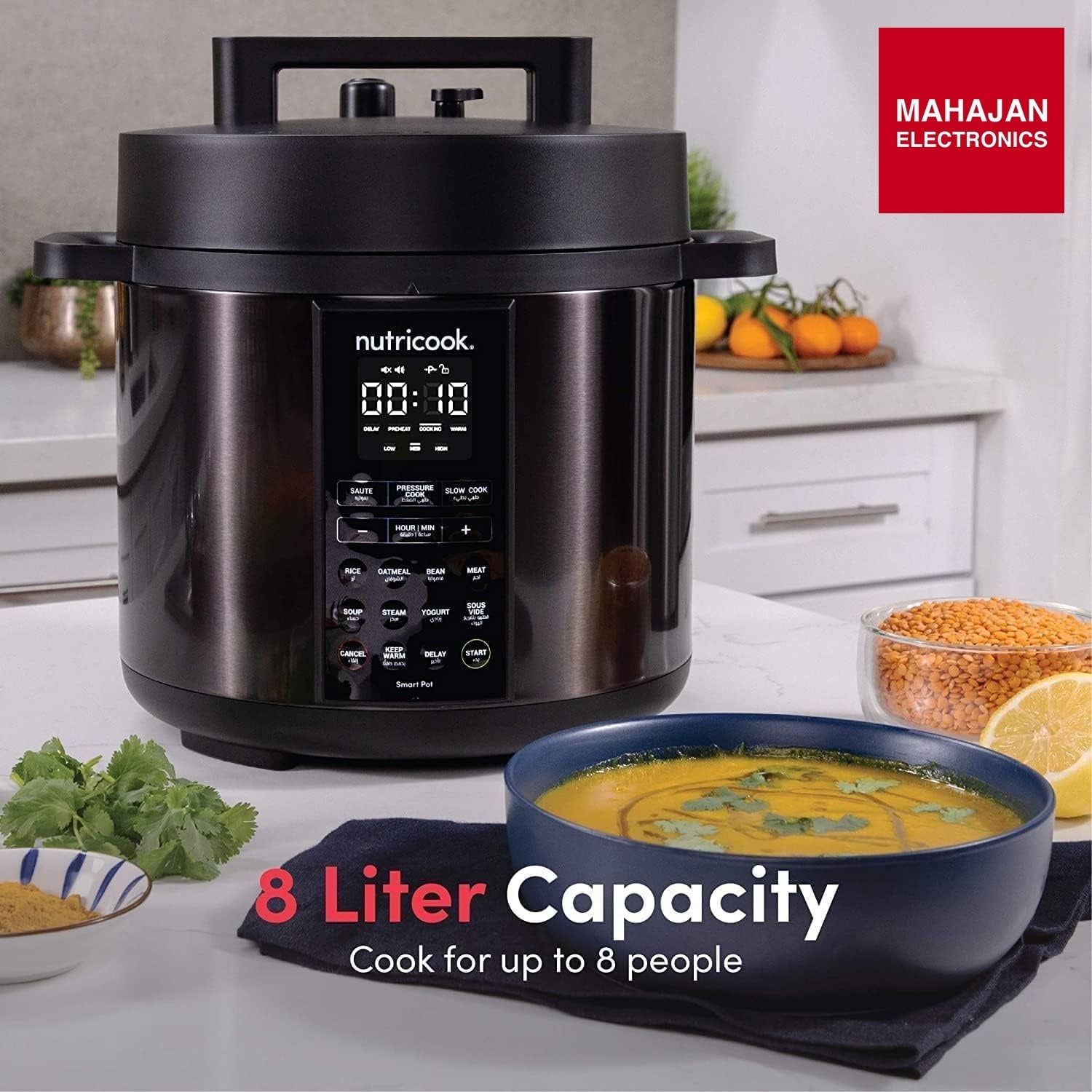 Nutricook SP208K Stainless Steel Smart Pot 2 (8 QT | 7.7 Litre), 1000W, 9 In 1 Instant Programmable Electric – Mahajan Electronics Online.