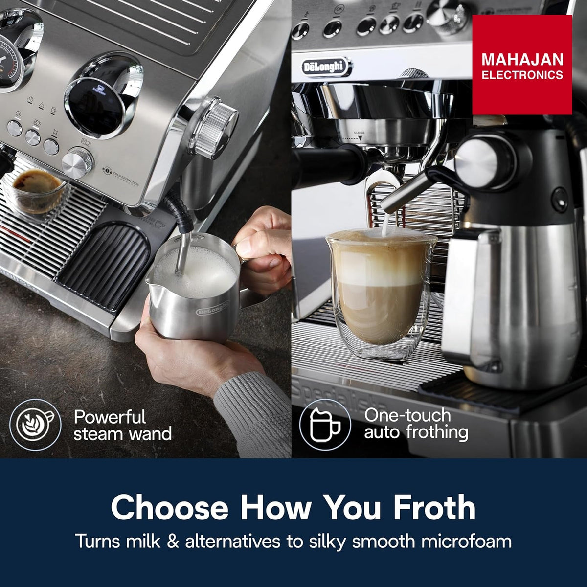 De'Longhi EC9885.M La Specialista Maestro Espresso Machine with Grinder, Auto & Manual Milk Frother – Mahajan Electronics Online.