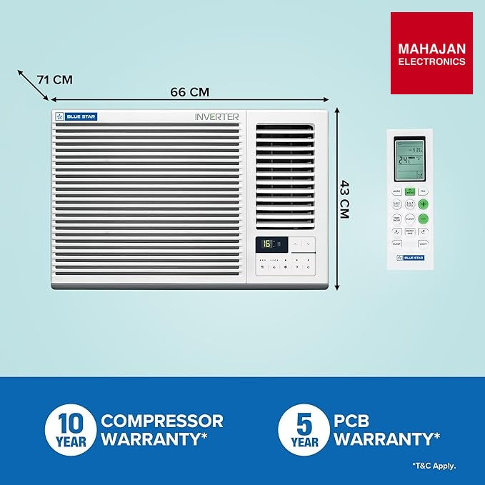 Blue Star WIA318GXU 1.5 Ton 3 Star Inverter Window AC | Copper Condenser, Turbo Cool, Anti-Bacterial Filter – Mahajan Electronics Online.