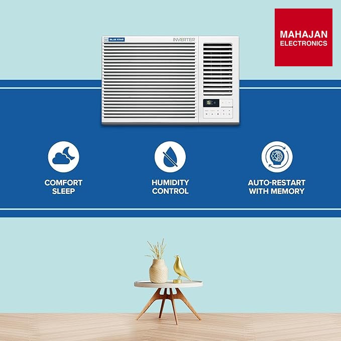 Blue Star WIA318GXU 1.5 Ton 3 Star Inverter Window AC | Copper Condenser, Turbo Cool, Anti-Bacterial Filter – Mahajan Electronics Online.