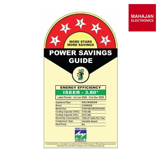 Carrier 19K ESTRELLA GXI (CIW19EC5R36F0) 1.5Ton 5 Star Window Inverter AC (Copper, Dust Filter & Turbo Mode – Mahajan Electronics Online.