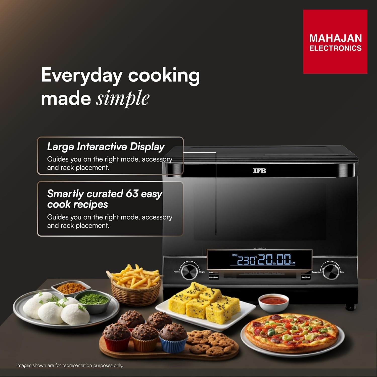 IFB 34FBBSC2 34L, 1000 W, FlatBed with Inverter Technology, 63 Autocook menus, PowerSteam, 6 Power levels, SelfClean, Steralise mode, LCD Display, Convection & Grill Microwave Oven (34FBBSC2, Metallic Grey) mahajan electronics onilne