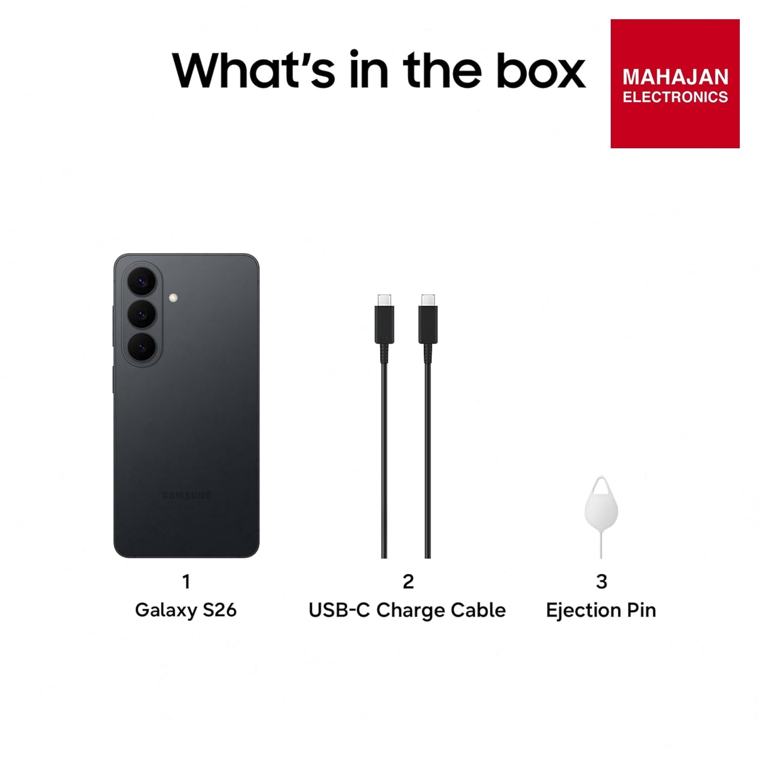 Samsung Galaxy S26 5G (Black, 12GB RAM, 256GB Storage), AI Phone, Photo Assist, Creative Studio, 50MP Camera – Mahajan Electronics Online.