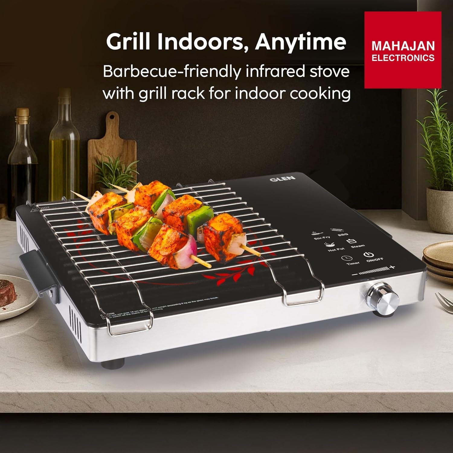 Glen SA-3077IR 2200W Infrared Cooktop Stove with Grill Rack for Barbecue, Touch Control, Crystal Glass Plate – Mahajan Electronics Online.