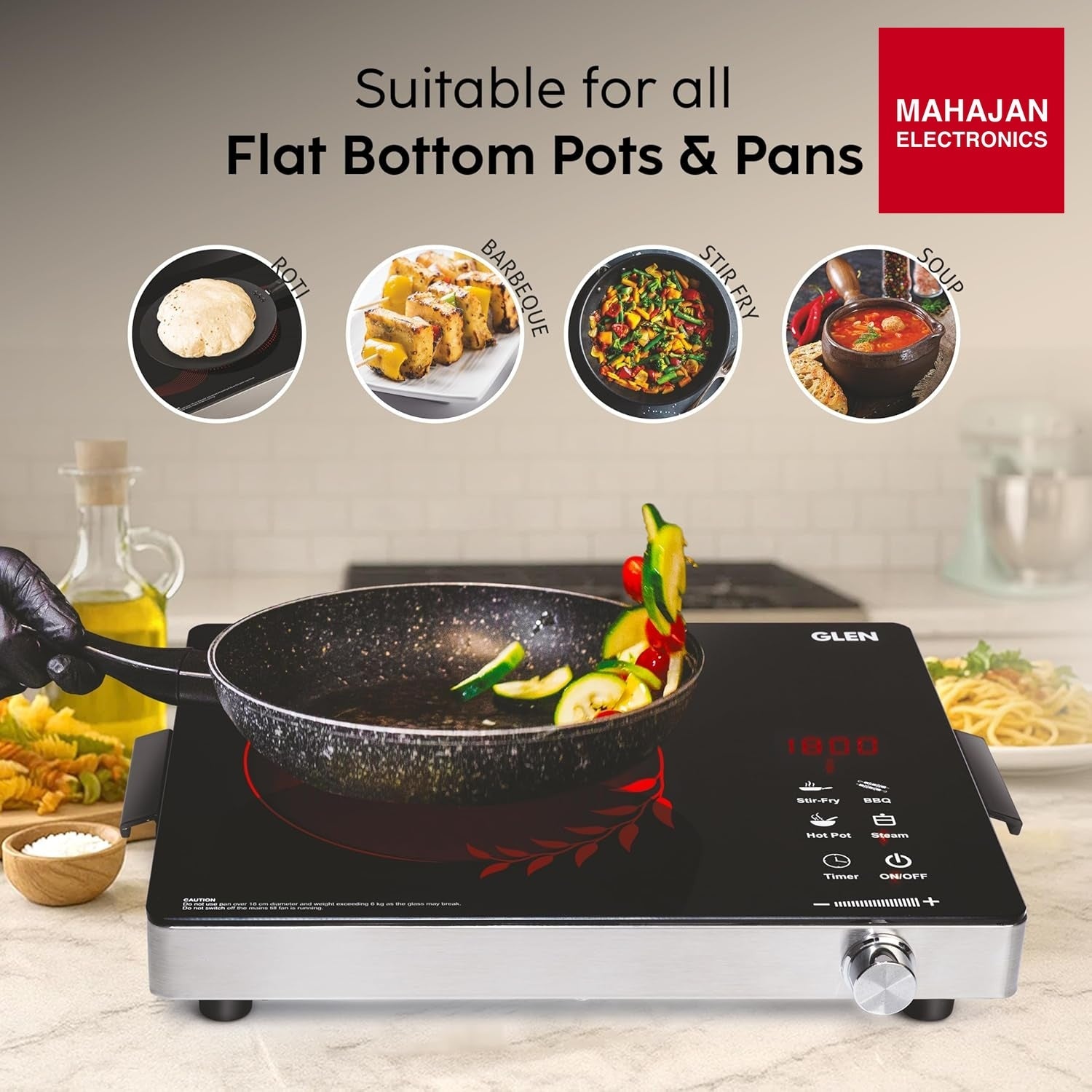 Glen SA-3077IR 2200W Infrared Cooktop Stove with Grill Rack for Barbecue, Touch Control, Crystal Glass Plate – Mahajan Electronics Online.