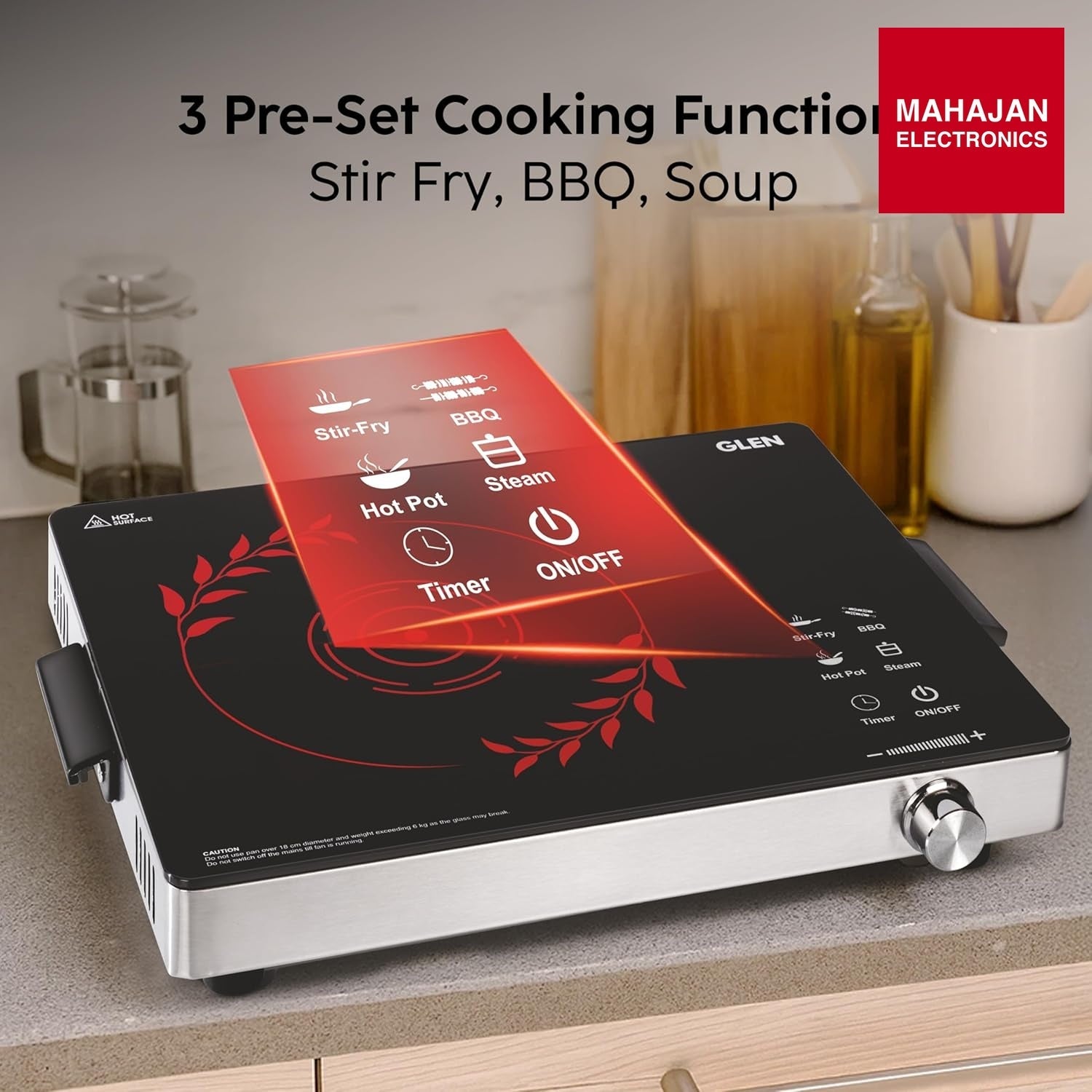Glen SA-3077IR 2200W Infrared Cooktop Stove with Grill Rack for Barbecue, Touch Control, Crystal Glass Plate – Mahajan Electronics Online.