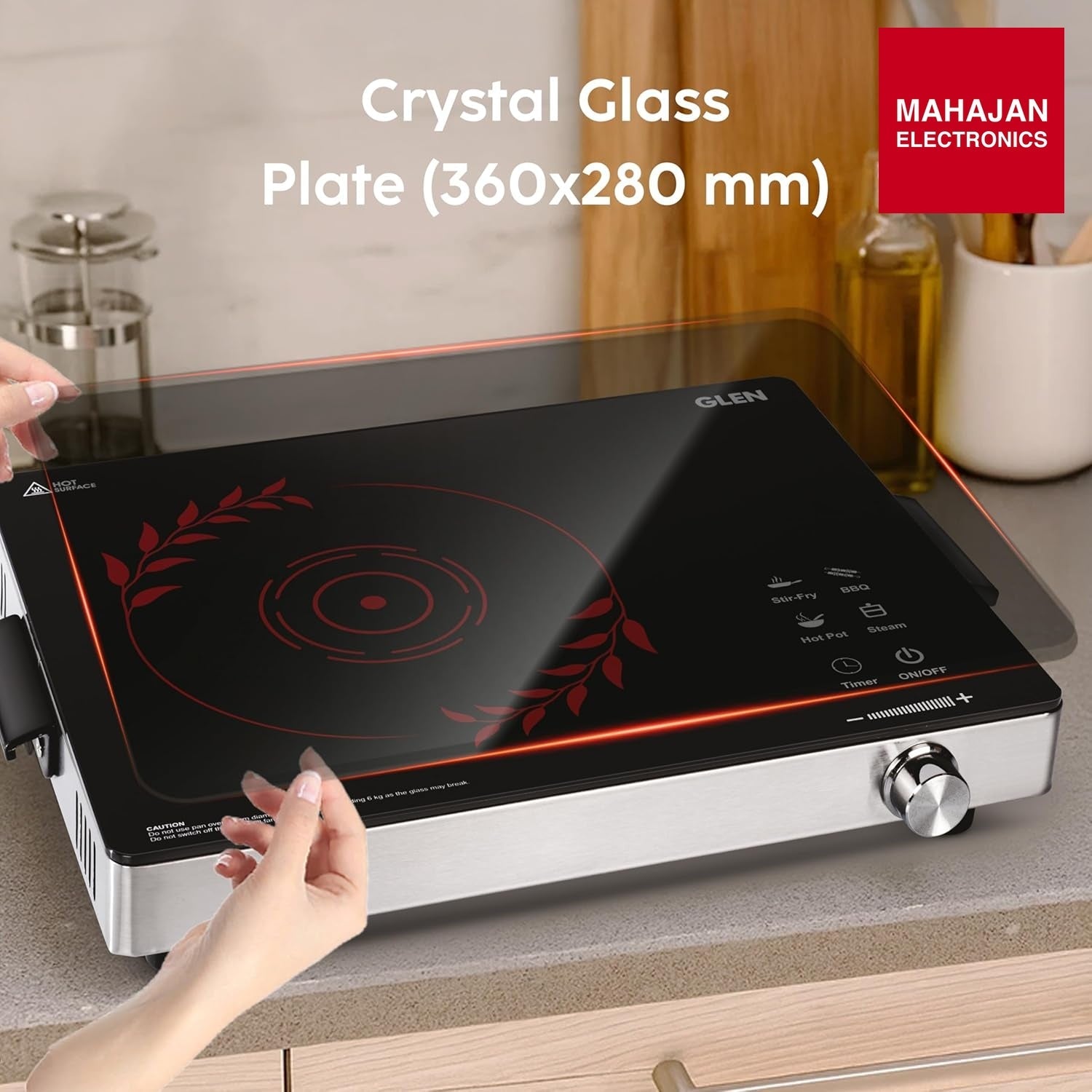 Glen SA-3077IR 2200W Infrared Cooktop Stove with Grill Rack for Barbecue, Touch Control, Crystal Glass Plate – Mahajan Electronics Online.