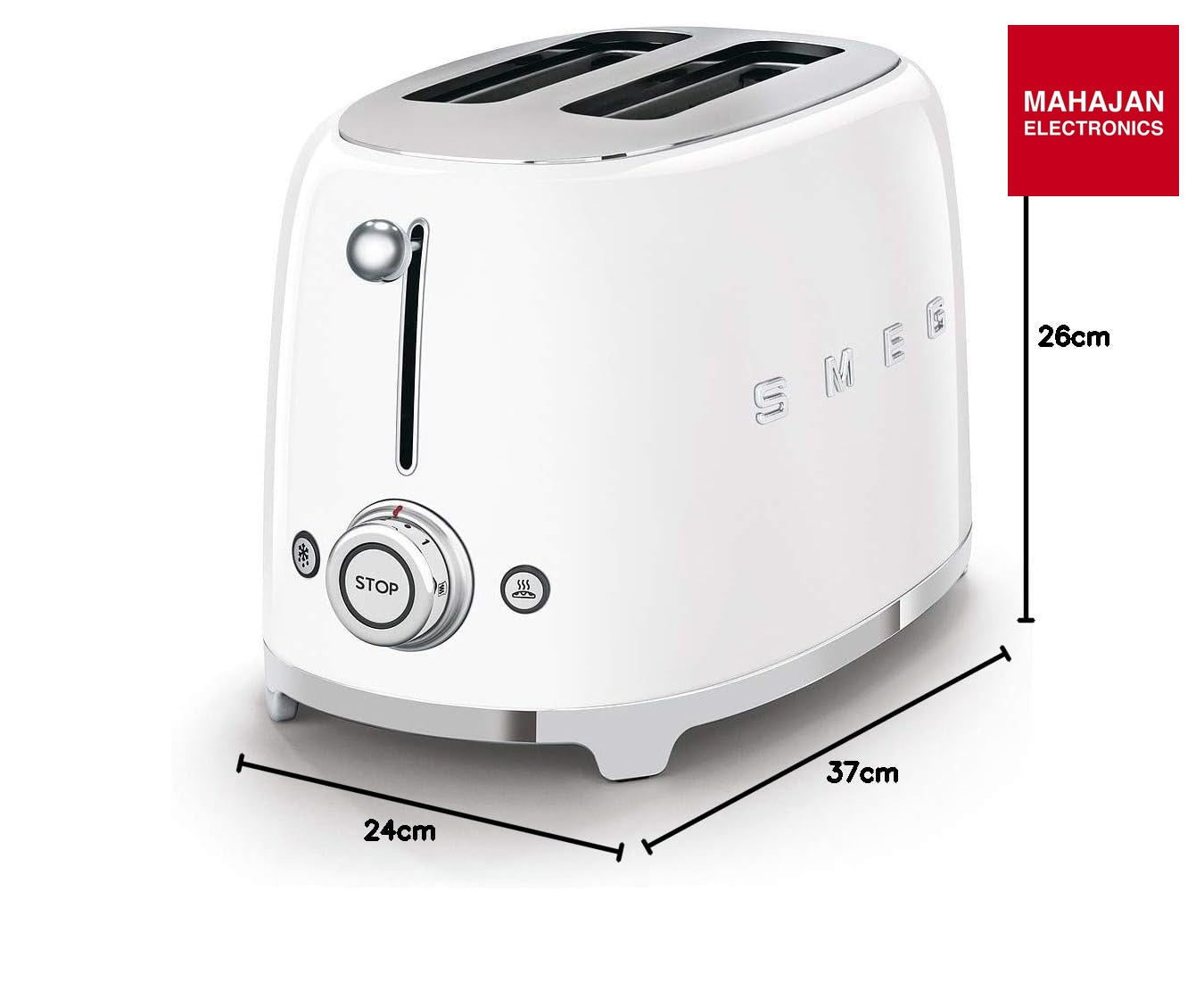 SMEG TSF01WHEU 2Slice Toaster White | 50’s Retro Style | 6 Browning Levels | Bagel, Defrost Reheat-Online – Mahajan Electronics Online.