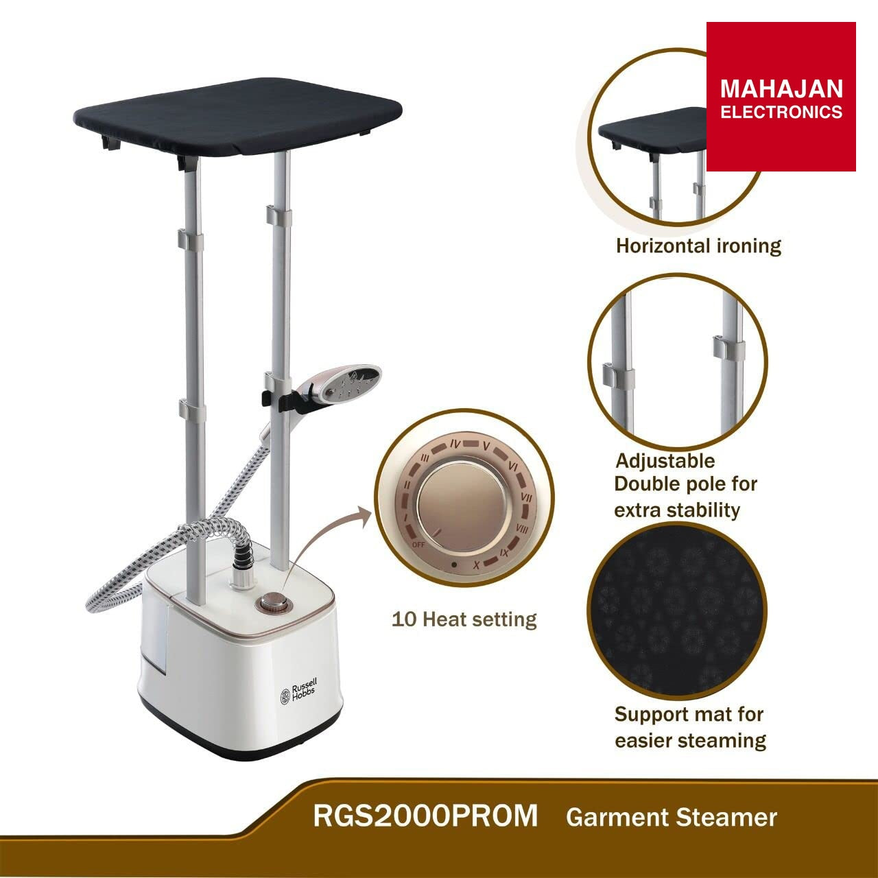 Russell Hobbs RGS 2000-Pro M Professional Garment Steamer | 2000W Power | 10 Steam Levels | 2.4L Detachable – Mahajan Electronics Online.