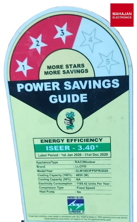 Lloyd GLW18D3FPSPR 1.5 Ton 3 Star Fixed Speed Window AC – Copper Coil | Strong Cooling @ 48°C | Clean Air – Mahajan Electronics Online.