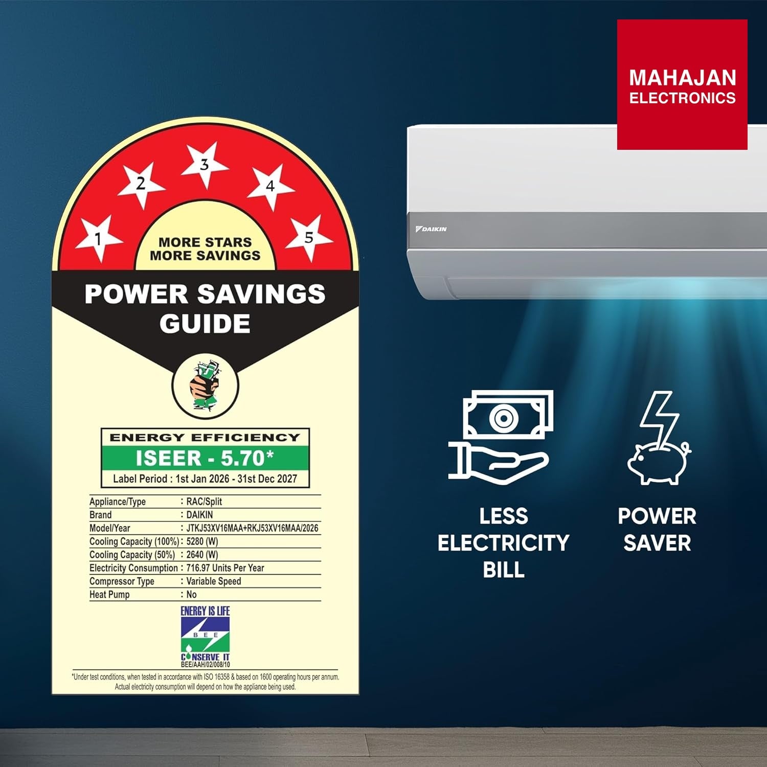 Daikin JTKJ53XV16 1.5 Ton 5 Star Inverter Split AC | Streamer Discharge | Copper Condenser | Neo Swing – Mahajan Electronics Online.