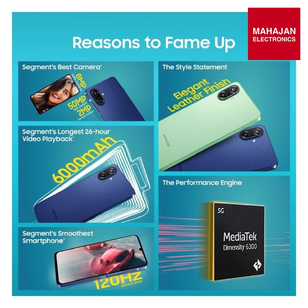 Samsung Galaxy F70e 5G (Limelight Green, 128 GB) (4 GB RAM) | 6000 mAh Battery | Dimensity 6300 | Octa Core – Mahajan Electronics Online.