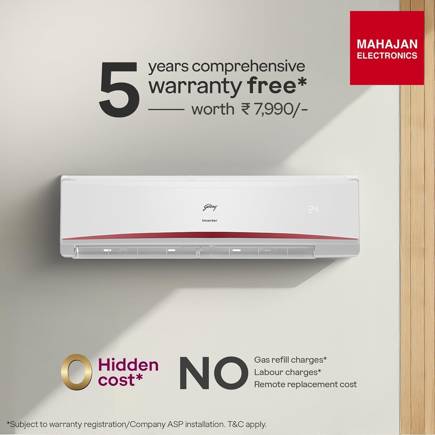 Godrej HIC 30K3TG RA 4  2.5 Ton 3 Star, AI powered, 5-In-1 Convertible Cooling, 4 Way Air Swing Inverter Split AC(Copper,Heavy-Duty Cooling At 52 °C, AC 2.5T  HIC 30K3TG RA 4, White)-Online Mahajan Electronics