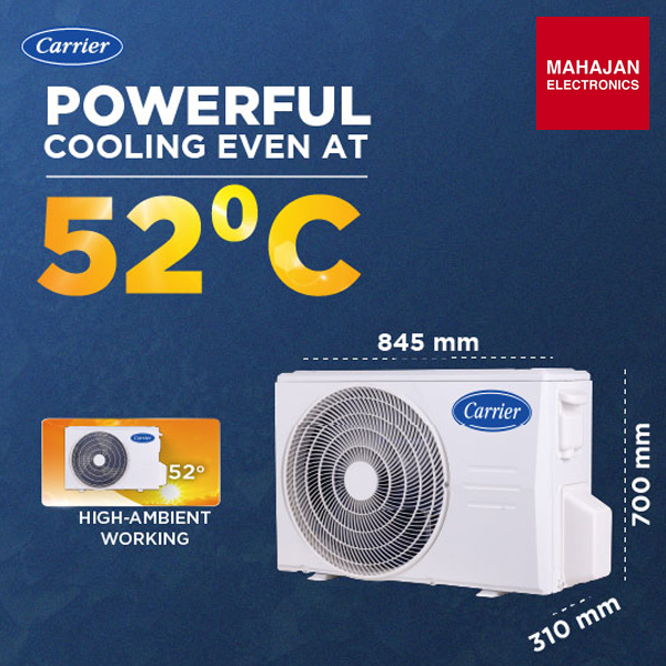 Carrier 18k INDUS GX 1.5 Ton 2 Star Fixed Speed Split AC ( R32, Copper Condenser, PM 2.5 Filter,Cooling – Mahajan Electronics Online.