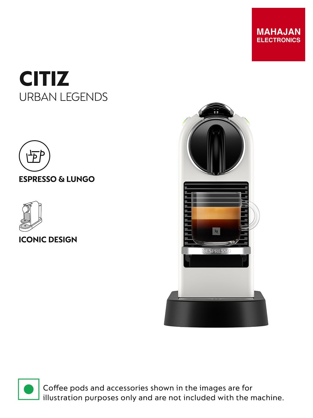 Nespresso CitiZ Coffee Machine (White)|One-Touch Brewing|40ml Espresso & 110ml Lungo |Coffee Machine for Home – Mahajan Electronics Online.