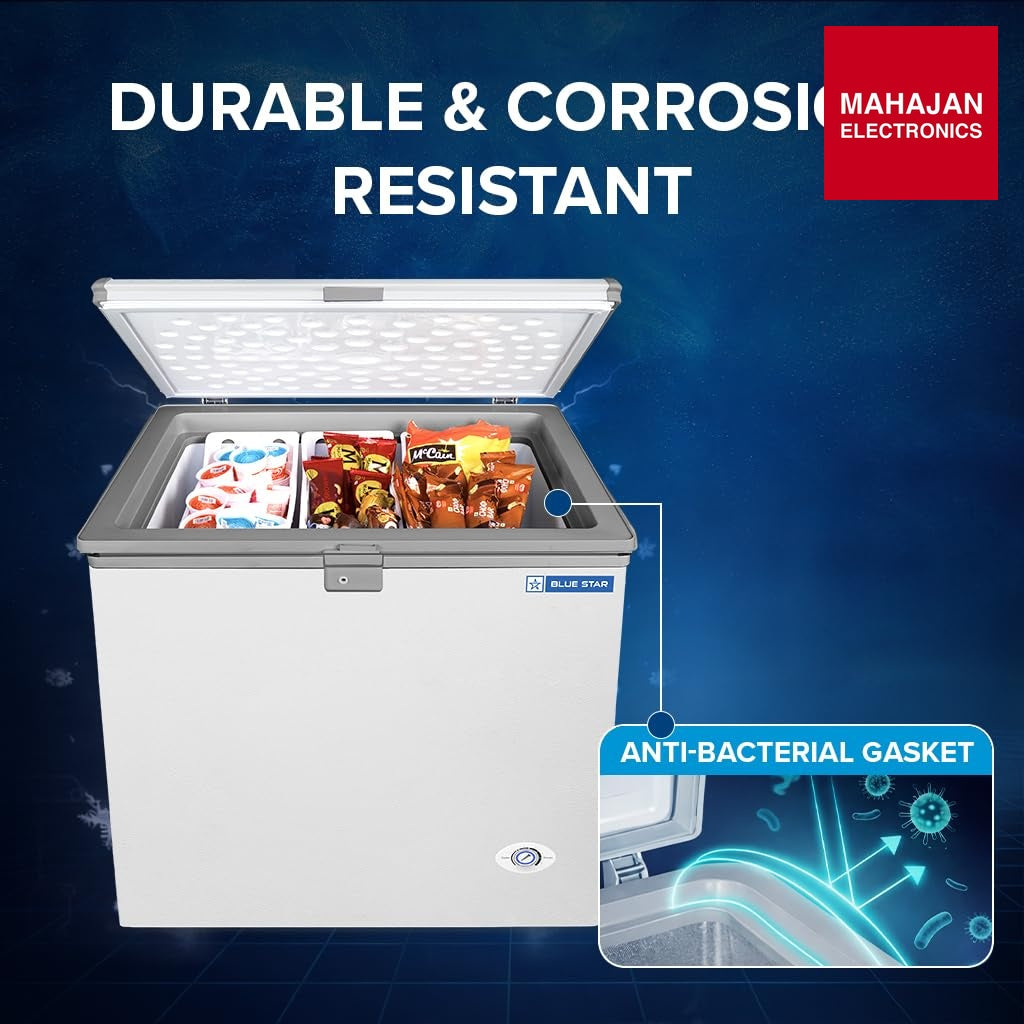 Blue Star HT3-N230, 215 Liter Hard Top Single Door Deep Freezer (White, 3-star) Bluestar – Mahajan Electronics Online.