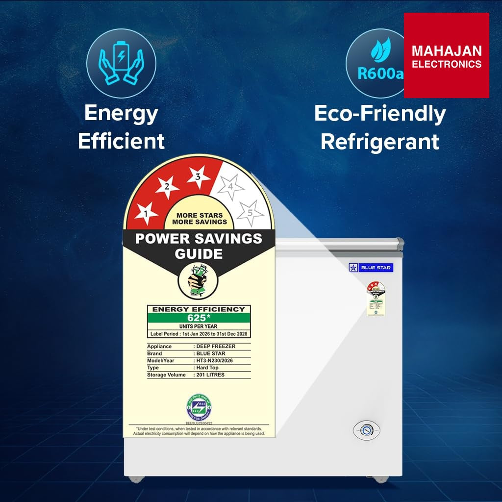 Blue Star HT3-N230, 215 Liter Hard Top Single Door Deep Freezer (White, 3-star) Bluestar – Mahajan Electronics Online.