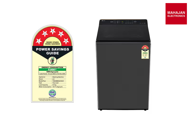 LG T90KMMB3Z 9Kg Top Load Washing Machine, Hard Water Wash, Middle Black, 5 Star-Online Mahajan Electronics – Mahajan Electronics Online.