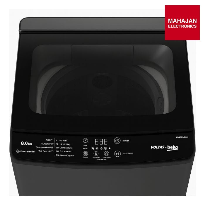 Voltas Beko WTL8006UAA/SPC0OD 8 Kg 5 Star Fully Automatic Top Load Washing Machine (Grey) | In-Built Heater – Mahajan Electronics Online.