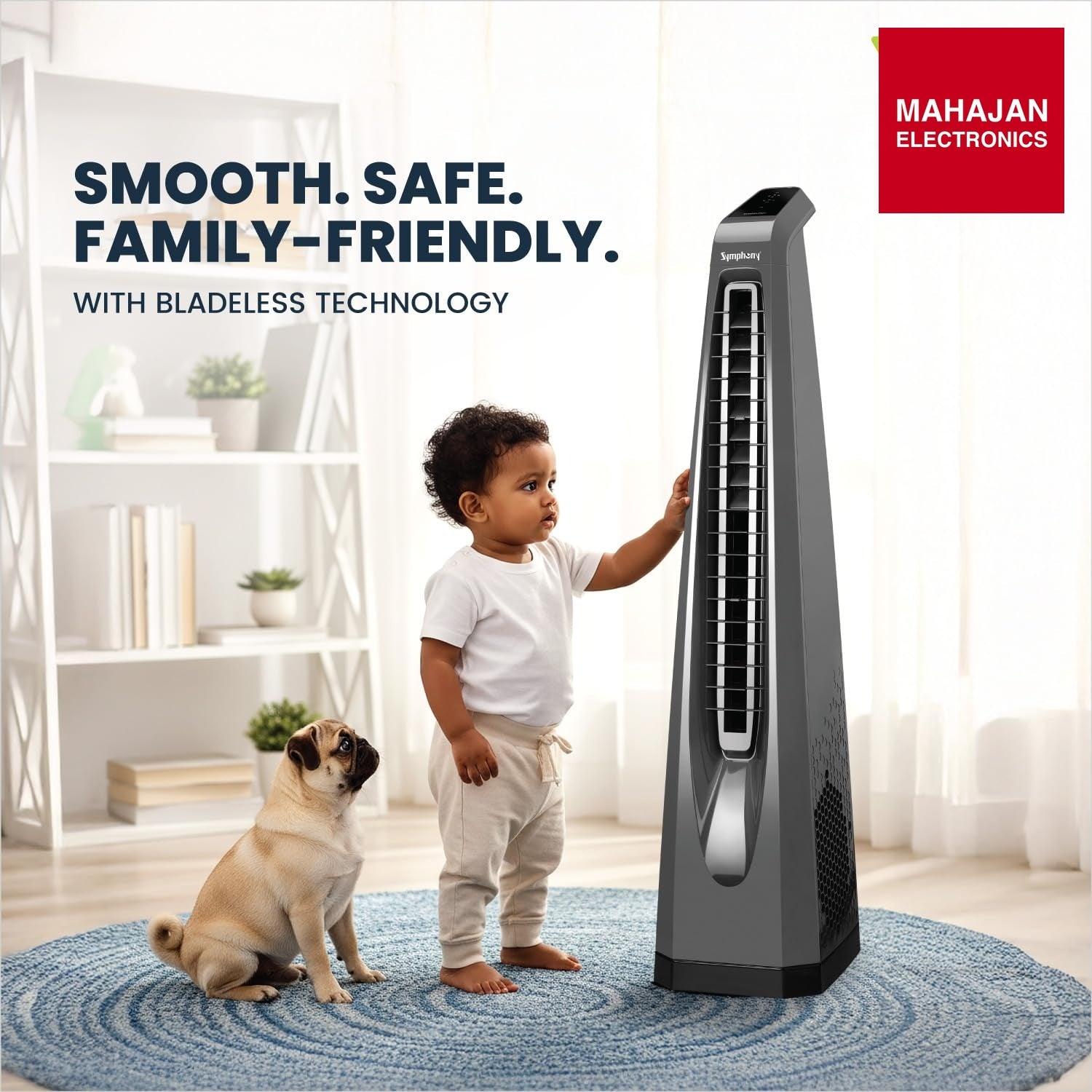 Symphony AFNTF002 Surround-i Bladeless Tower Fan for Room (Grey) | High-Speed Airflow | Touchscreen Panel – Mahajan Electronics Online.