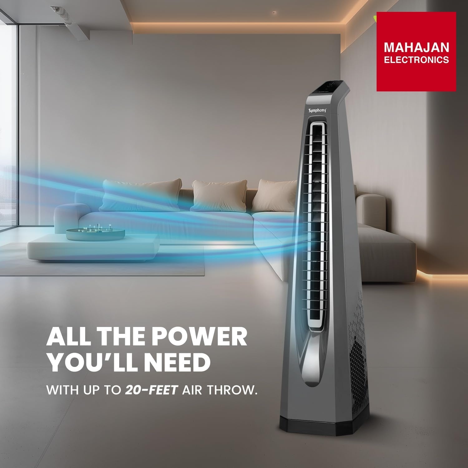 Symphony AFNTF002 Surround-i Bladeless Tower Fan for Room (Grey) | High-Speed Airflow | Touchscreen Panel – Mahajan Electronics Online.