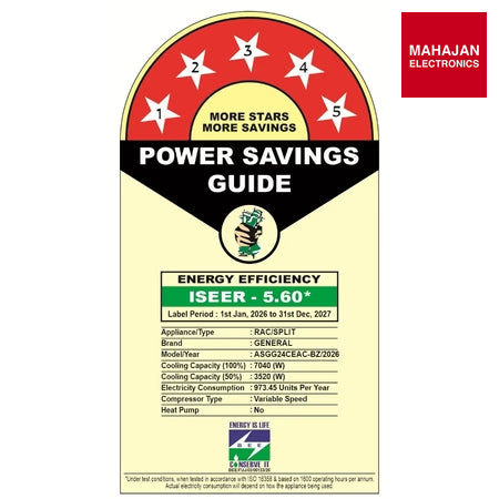 O General ASGG24CEAC-B 2.0 Ton 5 Star Inverter Split AC 2026 (Copper, Hyper Tropical Rotary Compressor, R32 – Mahajan Electronics Online.