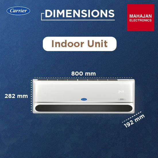 Carrier 18k INDUS GX 1.5 Ton 2 Star Fixed Speed Split AC ( R32, Copper Condenser, PM 2.5 Filter,Cooling – Mahajan Electronics Online.