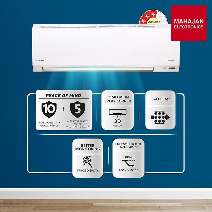 Daikin GTKL35XV16 1 Ton 3 Star Inverter Split AC (Hepta Sense, Dew Clean Technology, 3 Stage Filtration, – Mahajan Electronics Online.